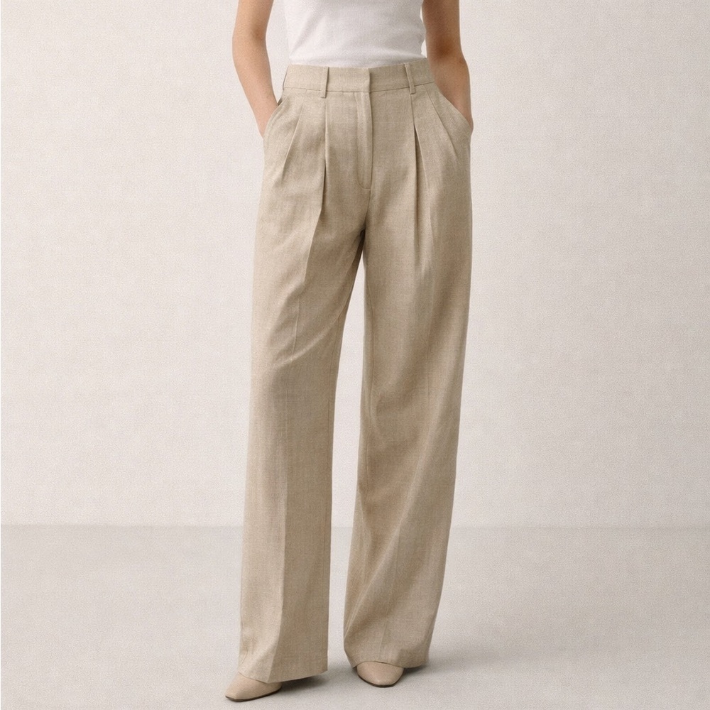 The Frankie Shop Beige Pleated Tailored Trousers Wool Blend Size M